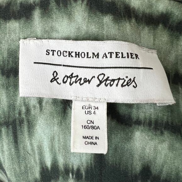 & Other Stories Green Stockholm Atelier Drawstring Button Front Blouse Jacket 4 - Picture 7 of 8